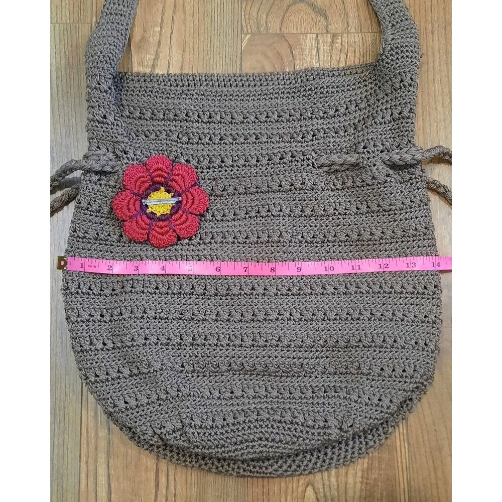 The Sak Originals Khaki Tan Crochet Drawstring Boho Hobo Shoulder Crossbody Bag - Picture 5 of 6